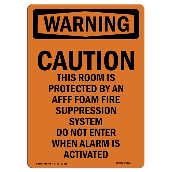 Safety Sign, OSHA WARNING, 5" Height, Caution This Room Is Protected, Portrait, 10PK
